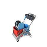 Hypafol Reinigungswagen mit EXTRA Korb | 2x25l Eimer mit Trennwand | Kunststoff Wischeimer mit...