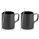 MIVIDE 2 Stück 350ml Milchkännchen Edelstahl Kit, Milchkanne Schwarz mit Messung Mark und Latte...