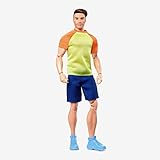 Barbie - Ken-Puppe, Barbie Looks, braune Haare mit Bart, Colorblock-T-Shirt und blaue Shorts,...