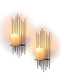 Sziqiqi Kerzenhalter Wand Schwarz Metall: Kerzenständer Wand 2er Set für Stumpenkerzen - Moderne...