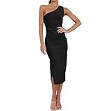 RPAEOY Kleider Damen One Shoulder Sexy Bodycon Cocktail Enger Partykleid mit Schlitz Midikleid...