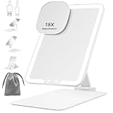 FANCYSEEU Wiederaufladbar 1500mAh Kosmetikspiegel mit Beleuchtetung, 15X Mini Vergrößerungspiegel...