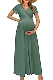 OUGES Damen Maxi Umstandskleider Lang Sommer Stillkleid V-Ausschnitt Kleider für Schwangere...