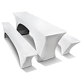 TEXMAXX® Stretch Hussen Bierzeltgarnitur 3-teiliges Set - 50 cm x 220 cm in Weiss / 2 Bierbank...