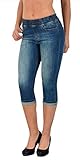 ESRA Damen Capri Jeans Hose Damen Caprihose Jeanshose mit Gummibund Caprijeans bis Übergröße J460