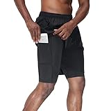 HMIYA Herren 2 in 1 Shorts Fitness Sporthose Kurz Jogginghose Schnelltrocknende Laufhose mit...