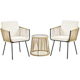Yaheetech 3TLG. Rattan Balkonset, Gartenmöbel Set inkl. 2 Stühle mit 6cm Dick Sitz- und...
