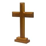 Easnea Wandkreuz aus Holz mit Ständer, Holzkreuz Statue, christliches Jesuskreuz, Tischkreuz aus...
