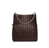 Damen Leder Gewebt Bucket Bag Schaffell Gewebt Eimer Tasche Gemüsekorb Handtasche Echtes Leder...