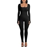 Menore Women's Yoga Jumpsuits Workout Ribbed Long Sleeve Soft Sports jumpsuits Square Neck...