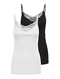 ONLY NOS Damen ONLKIRA LACE Singlet 2 Pack NOOS Top, 2per Pack Schwarz (Black Pack: Black and...