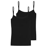 Schiesser Damen 2 Pack Spaghettitop Unterhemd - Modal Essentials Unterwäsche, Schwarz_162895, 40 EU