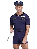 JanJean Herren Polizist Kostüm Cop Polizeiuniform Halloween Rollenspiel Kostüm Outfits Kurzarm...