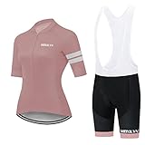 Damen Fahrradtrikot Set, Outdoor Kurzarm Radsport-Shirt+20D Gel Gepolsterte Kurze Hose Fahrradhose...