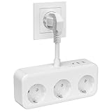 Steckdosenleiste mit USB C, Doppelstecker für Steckdose, 6 in 1 Steckdosenadapter - Weiß