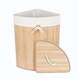 NUXIO Eckwäschekorb aus Bambus ARCO – 60 L Wäschekorb mit Deckel – Wäschebehälter mit...