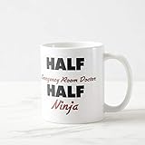 Lustige Kaffeetasse, 325 ml, Half Emergency Room Doctor Half Ninja Kaffeebecher, Kaffeebecher, Tee...
