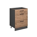 Vicco Küchenunterschrank R-Line, Goldkraft Eiche/Anthrazit, 60 cm mit Schubladen, ohne...