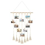 GIDWRIY Fotowand mit 30 Klammern Holz,Fotos Aufhängen Ideen,Foto Hängendes Makramee,Boho Deko...