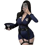 PIIKNUO Damen Polizei Kostüm 4 Stück, Sexy Strap On Cosplay Set, Role Play Polizei Uniform Sexy...