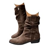 Xbemkste Cowboystiefel Damen Stiefeletten Veloursleder Blockabsatz Seitlicher Reißverschluss...