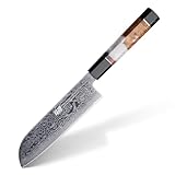 FINDKING 7-Zoll-Japanisches Santoku-Messer, Damastklinge Asiatisches Messer, Kochmesser f¨¹r den...