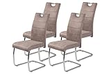 Hela Tische, 4er Set Schwingstuhl, Küchenstuhl Flora II, Microfaser Vintage Beige, Rundrohrgestell...