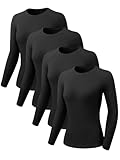 ATTIQOZI 4 Pack Langarmshirt Damen Schnelltrocknend Funktionsshirt Damen Kompressionsshirt...