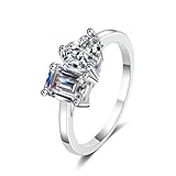 Beydodo Platin Ring Damen 950, Verlobungsring Herz Recteck mit Diamant 2ct Trauringe Hochzeit Ringe...