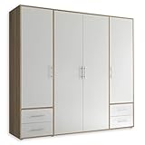 Stella Trading Kleiderschrank in Eiche Sonoma Optik, Weiß - Vielseitiger Drehtürenschrank 4-türig...