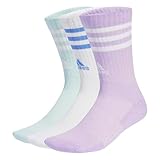 adidas Unisex 3-Stripes Cushioned Crew Socks 3 Pairs, Powder Plum/White/Halo Mint, 6.5-8