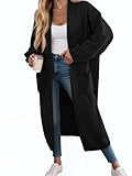 Fisoew Damen Lange Strickjacken Langarm Oversized Pullover Offene Front Jacke mit Taschen,Schwarz,S