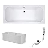 HOESCH Badewanne ELEGANCE | Design Badewanne | mit Mittelablauf | Acryl | 170x75cm | Komplettpaket...