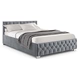 Juskys Polsterbett Nizza 120x200 cm Samt mit Stauraum, LED Beleuchtung & Lattenrost - Chesterfield...