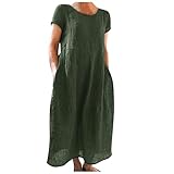 Generisch Leinenkleid Damen Sommer Kleid Kurzarm Sommerkleid Lang Bequeme Leicht Luftige Lockeres...