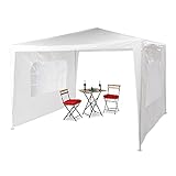 Relaxdays Pavillon 3x3 m, 2 Seitenteile, Metall Gestell, PE Plane, Fenster, Festival Partyzelt,...