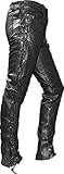 German Wear Lederhose lederjeans bikerjeans Büffelleder seitlich geschnürt Schwarz, Größe:52