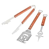 Grillbesteck-Set | kompakter Pfannenwender, Zange und Gabel aus Edelstahl, robustes Grillzubehör...