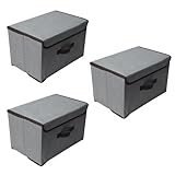 Generisch 3er-Set faltbare Aufbewahrungsboxen mit Deckel (38x24x24 cm) - Baumwollimitat & Karton -...
