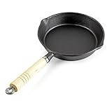 Wiltec Bratpfanne aus Gusseisen Ø20cm, Feuerpfanne mit Holzgriff und Ausgießer, Grillpfanne