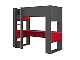 Vente-unique Mezzanine Gamer Bett Noah mit integriertem Schreibtisch und Ablagen, 90 x 200 cm, mit...