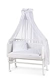Waldin Baby Beistellbett mit Matratze und Stoffen, Höhen-verstellbar, Große Liegefläche 90x55cm,...