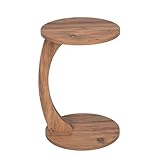 Luxora® Beistelltisch C Form mit Rollen, Runder Sofatisch in Holz Optik, Kleiner Side Table,...