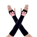 Telooco Lange Fingerlose Handschuhe Ärmelschoner Damen Handschuhe Katze Niedliche 3D Rosa...
