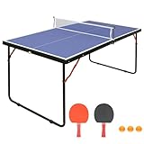 Homgoday 137.2cm/4.5FT Foldable Table Tennis Table, Portable Ping Pong Table Set with Net, 2 Table...