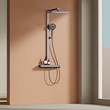 EMKE Duschsystem mit Thermostat – 36 x 24 cm Regendusche mit Armatur, Duschsystem mit 40 cm...