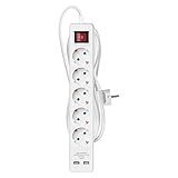 EMOS Steckdosenleiste mit USB, 5-fach Mehrfachsteckdose und 2x 2.1 A Anschluss, Schalter und...
