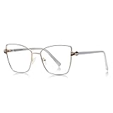 HAITONGCR Bonbonfarbene Metallbrille 3143, cremefarben, Katzen-Brille (C5, goldfarben/grauer Rahmen,...