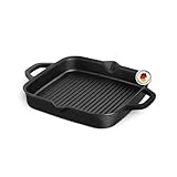 BURNHARD Gusseisen Grillpfanne, quadratisch 30 cm, Pre-Seasoned, Steakpfanne für Gasgrill,...
