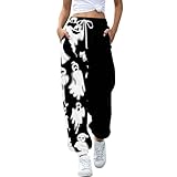 Elogoog Damen-Jogginghose mit hoher Taille, Yogahose mit Taschen, Overall, Winter, Schwarz , XL